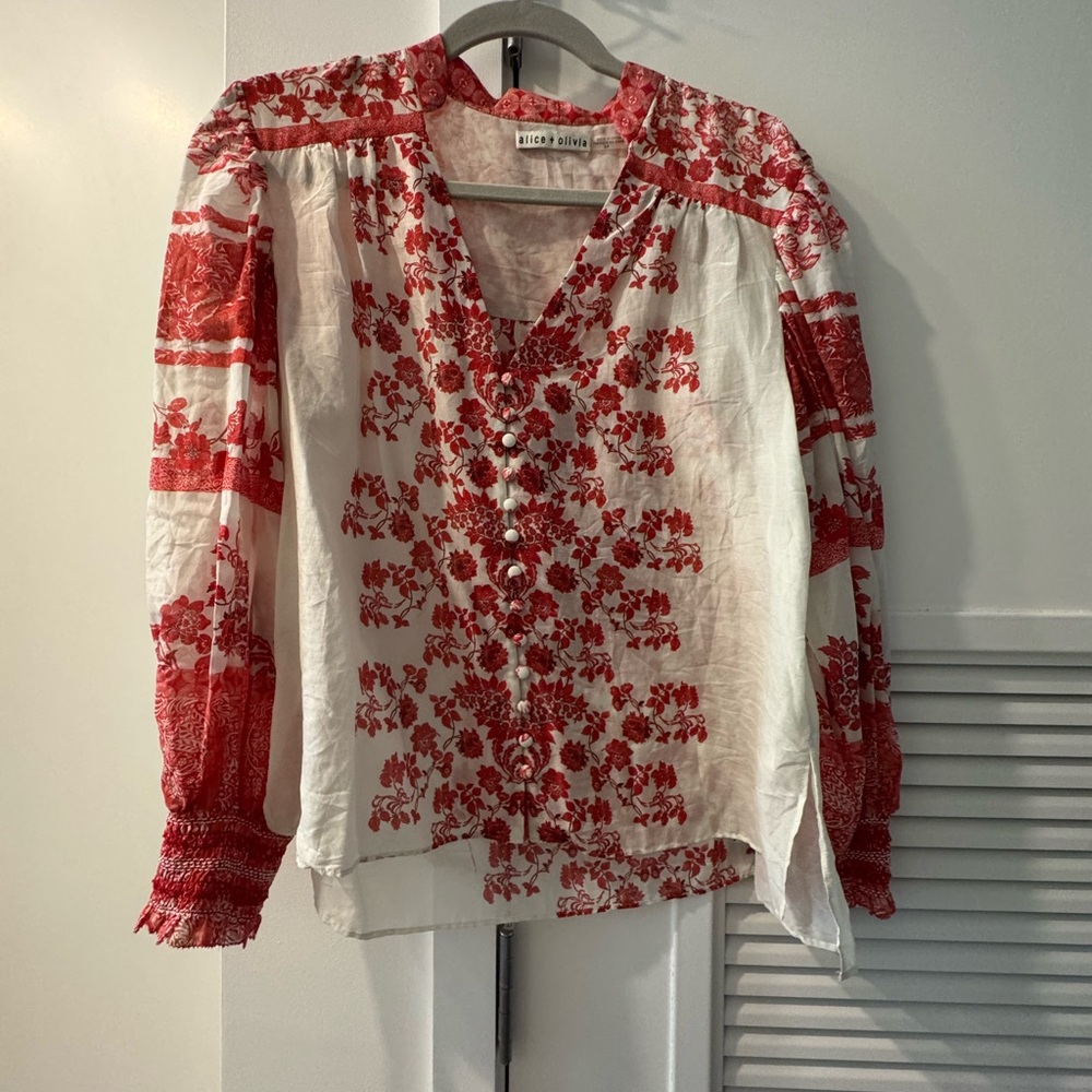 Alice + Olivia Red and White Floral Blouse